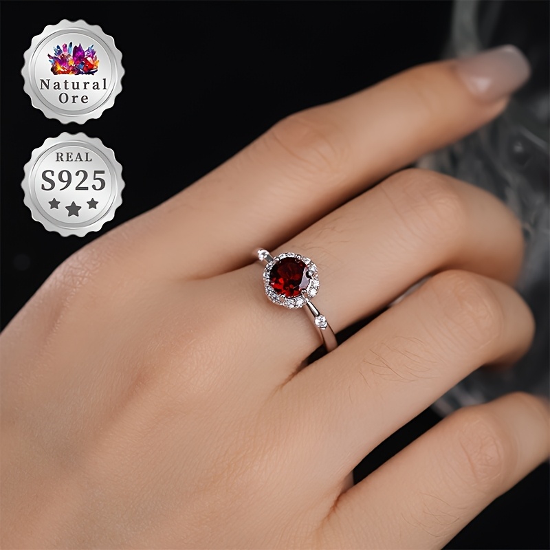 Women's Adjustable S925 Silver Red Garnet Ring, Wedding Gift